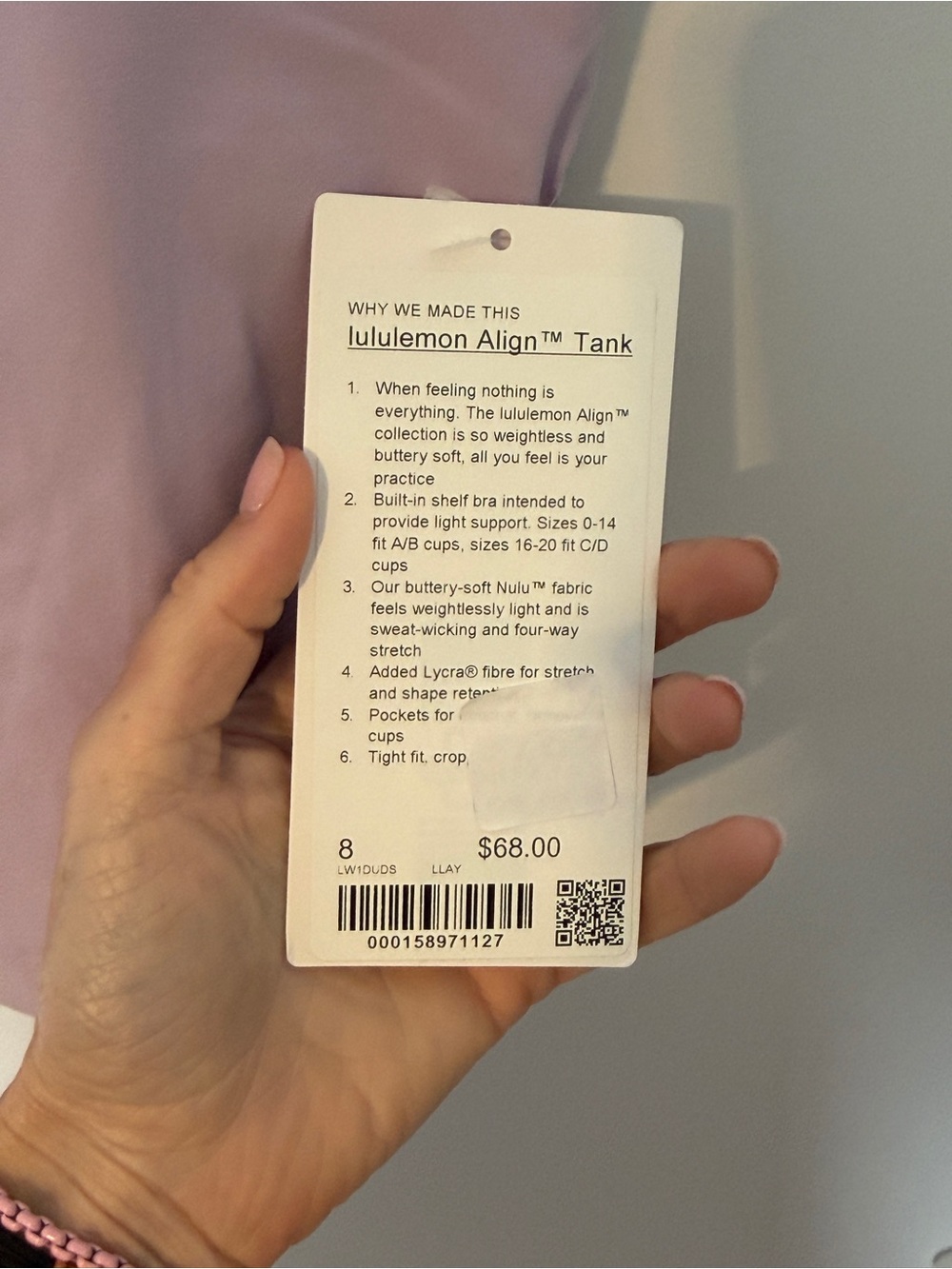 NWT Lululemon Align Tank Lilac Play Size 8 - Picture 5 of 6
